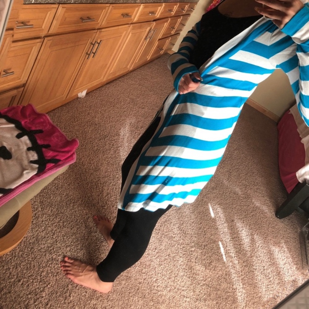 Blue and white striped long cardigan